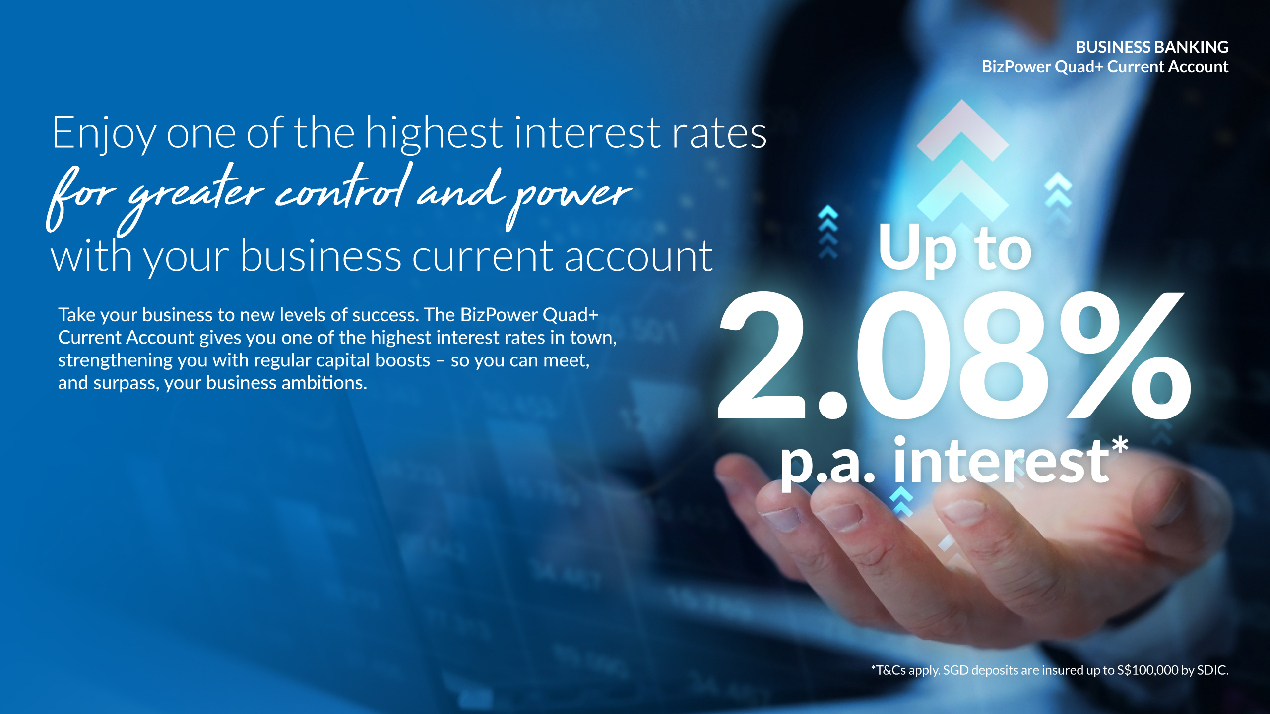 A promotional graphic for the BizPower Quad+ Current Account.